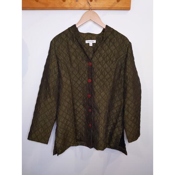 Coldwater Creek Women PL Olive Green Quilted Jacket Diamond Pattern Button Front - Picture 1 of 10